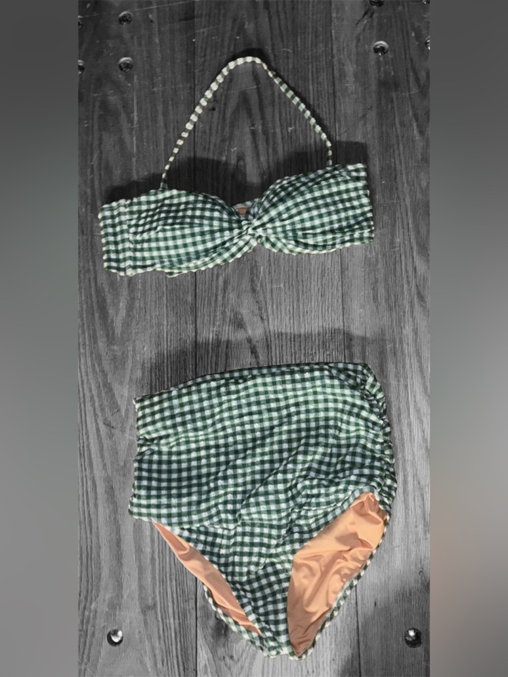 J.Crew Green Gingham Two-Piece Bikini Set Size Medium and Large bottom